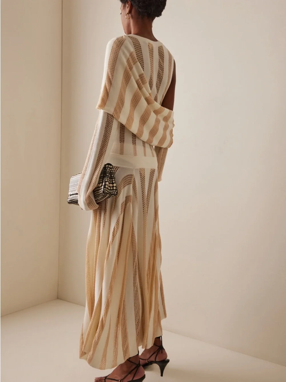 Diotima Ivory & Gold Striped Shrug Draped Maxi Dress Size US4 New With Tags - Picture 3 of 5